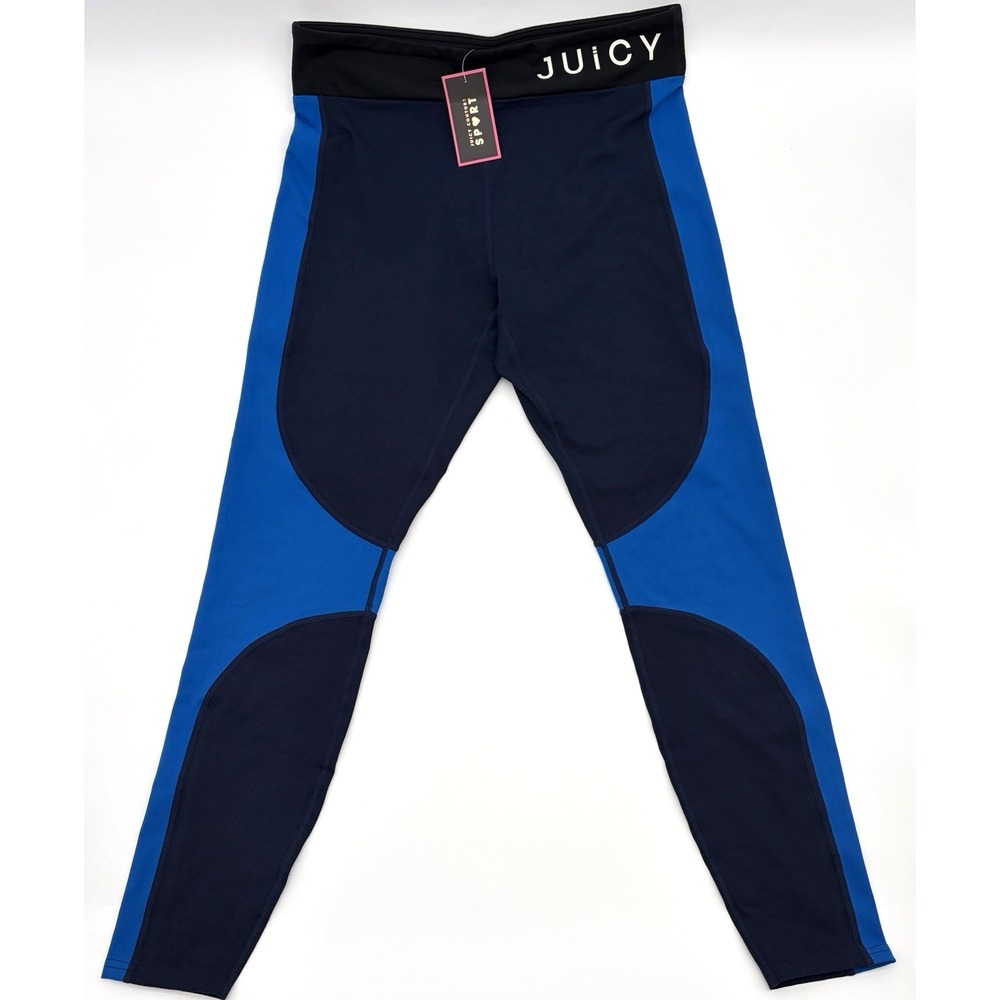 Juicy Couture Sport Large High Waist Ankle Leggings Blue Color Block Yoga Gym